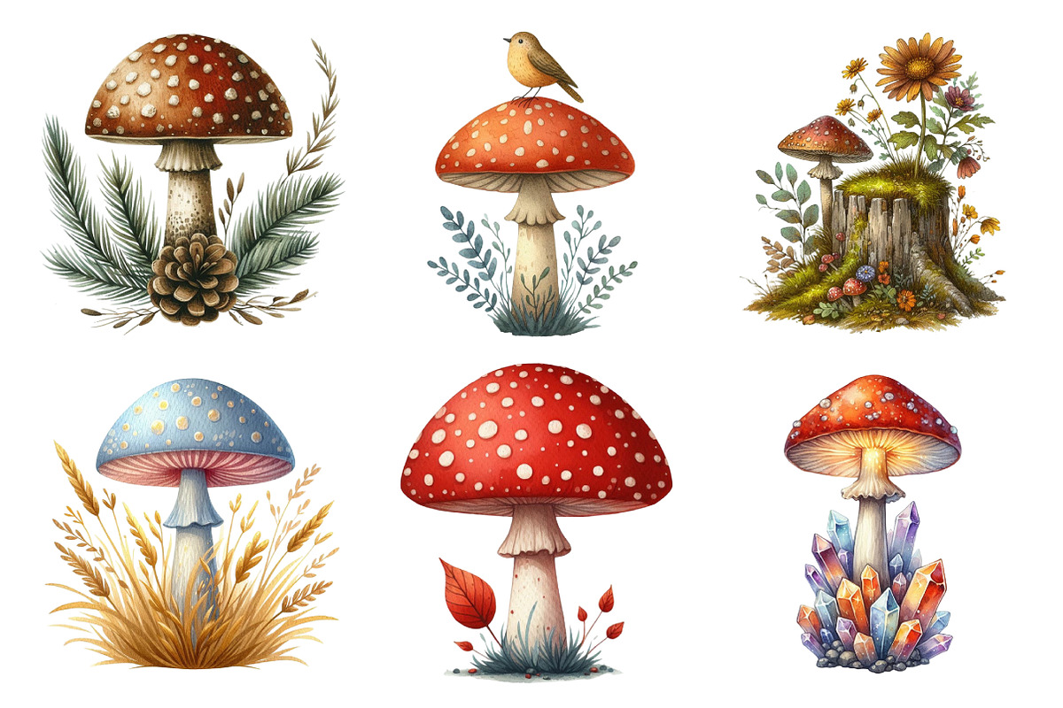 Watercolor Autumn Mushroom Clipart, an Illustration by Daily.Designs (Photo 2 of 5)