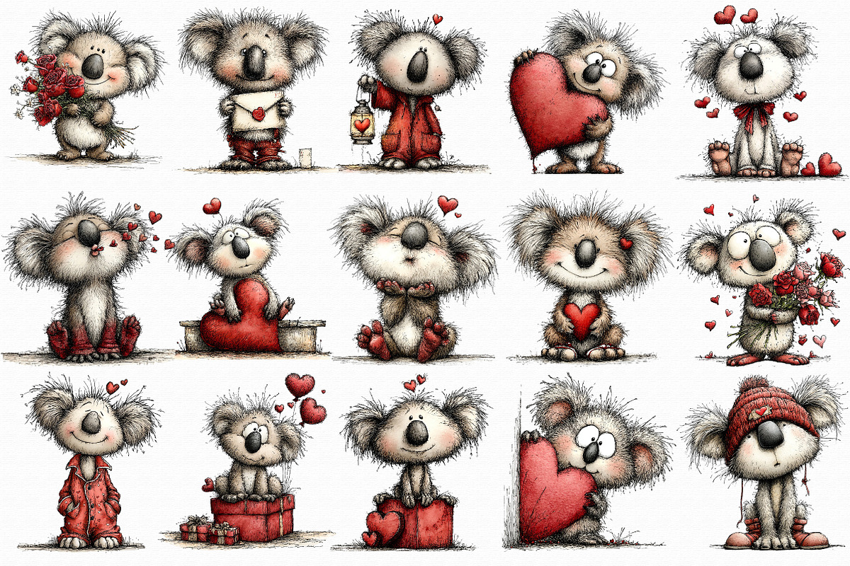 Whimsical Valentine Koala Clipart, an Illustration by Libby Wishes (Photo 2 of 7)