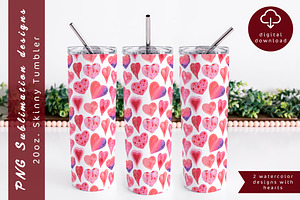 Hearts tumbler sublimation design