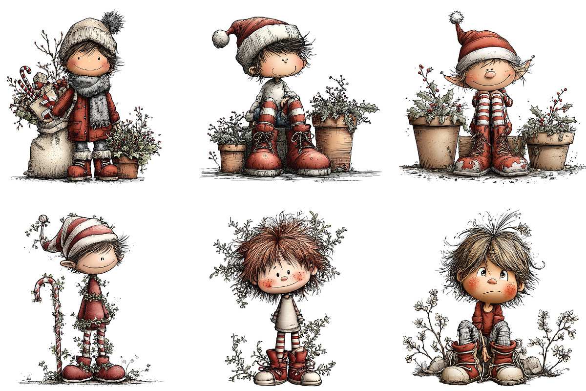 Whimsical Christmas Elf Boy Clipart, an Illustration by CraftArtStudio (Photo 4 of 6)