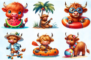 Funny Summer Highland Cow Clipart, an Illustration by Craft Nest (Thumbnail 4 of 5)