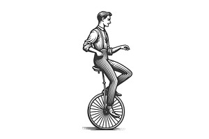 Circus Performer Rides A Unicycle