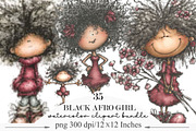Whimsical Black Afro Girl Clipart, an Illustration by Designking (Thumbnail 1 of 7)