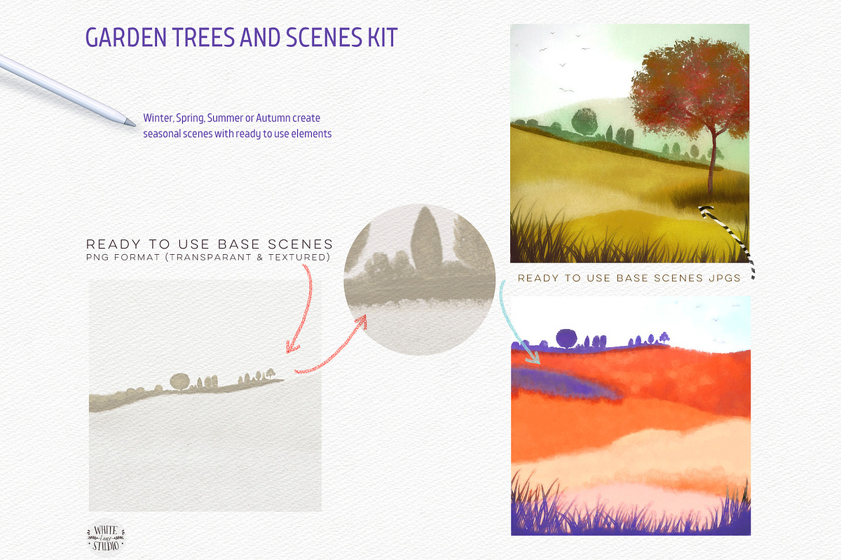 Garden Trees + Scenes Procreate Kit, a Brush Add-On by White Lane Studio (Photo 5 of 15)