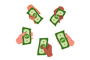 Hands give dollar bills. Money, a Finance Illustration by GraphiShop
