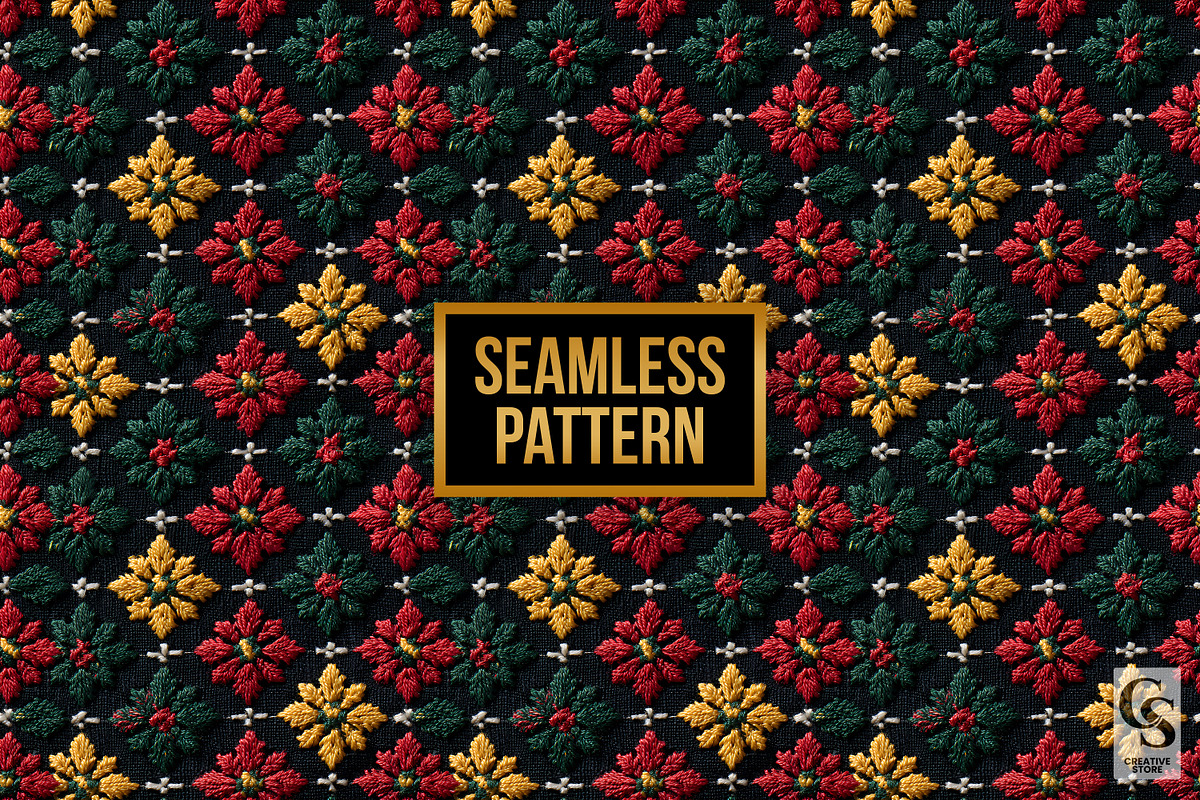 Red Green Yellow Floral Embroidery, a Pattern Graphic by Creative Store (Photo 4 of 4)