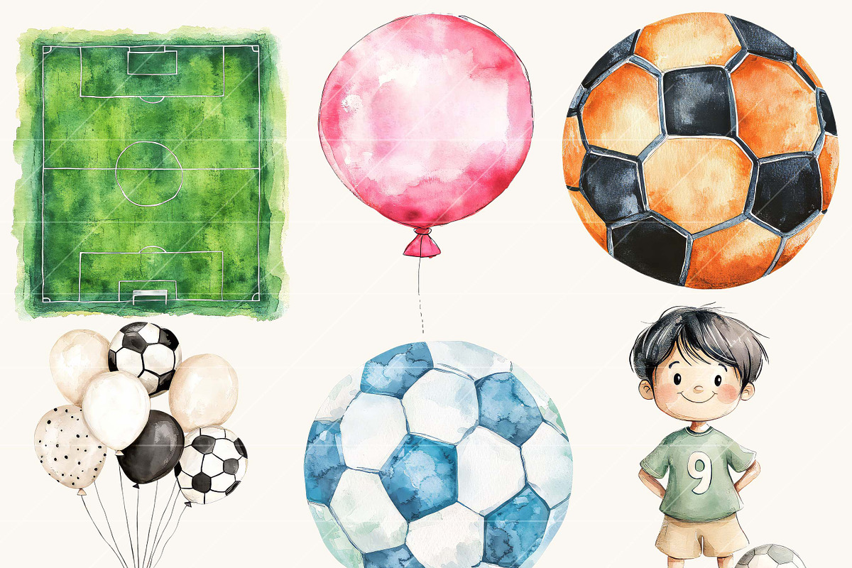 Watercolor Cute Soccer Clipart, a Sport Illustration by Design Scotch (Photo 4 of 9)