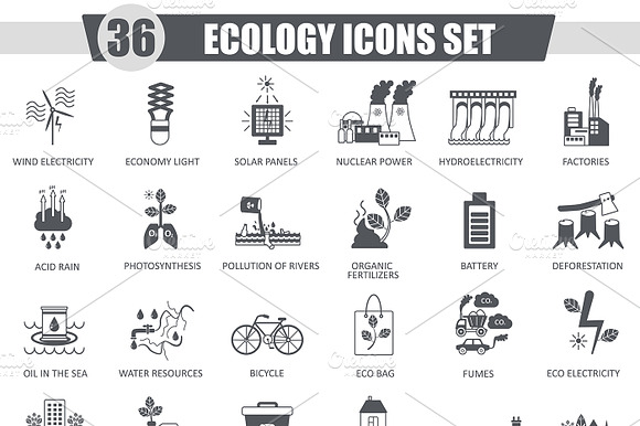 36 Ecology Black Icons Set.