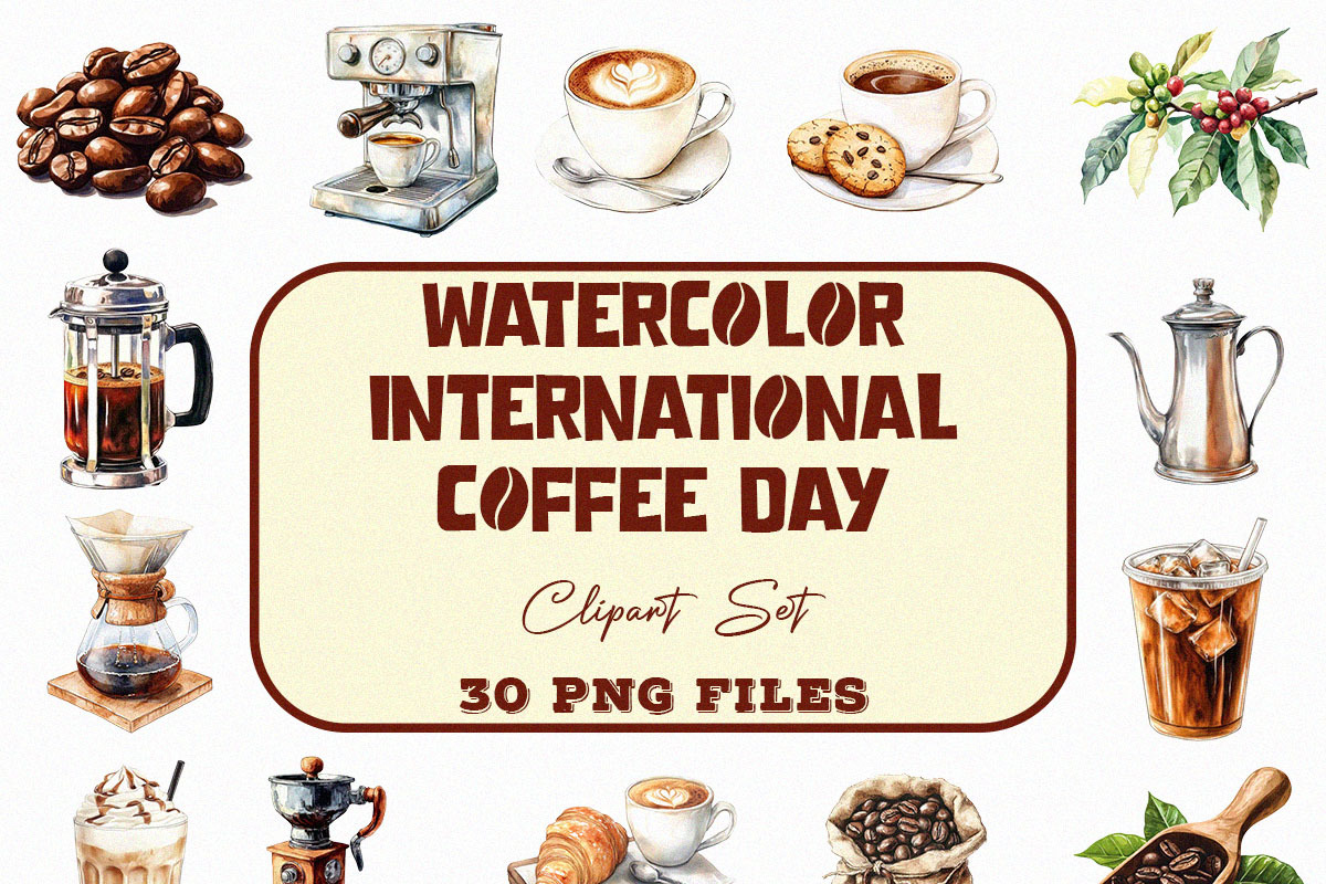 Watercolor International Coffee Day, a Food Illustration by DesignBTF (Photo 1 of 6)