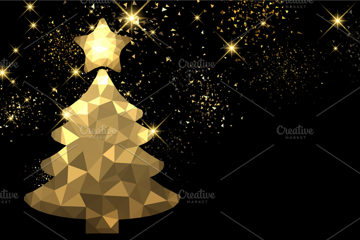 Golden Christmas trees set, a Decorative Illustration by Vjom (Photo 4 of 12)