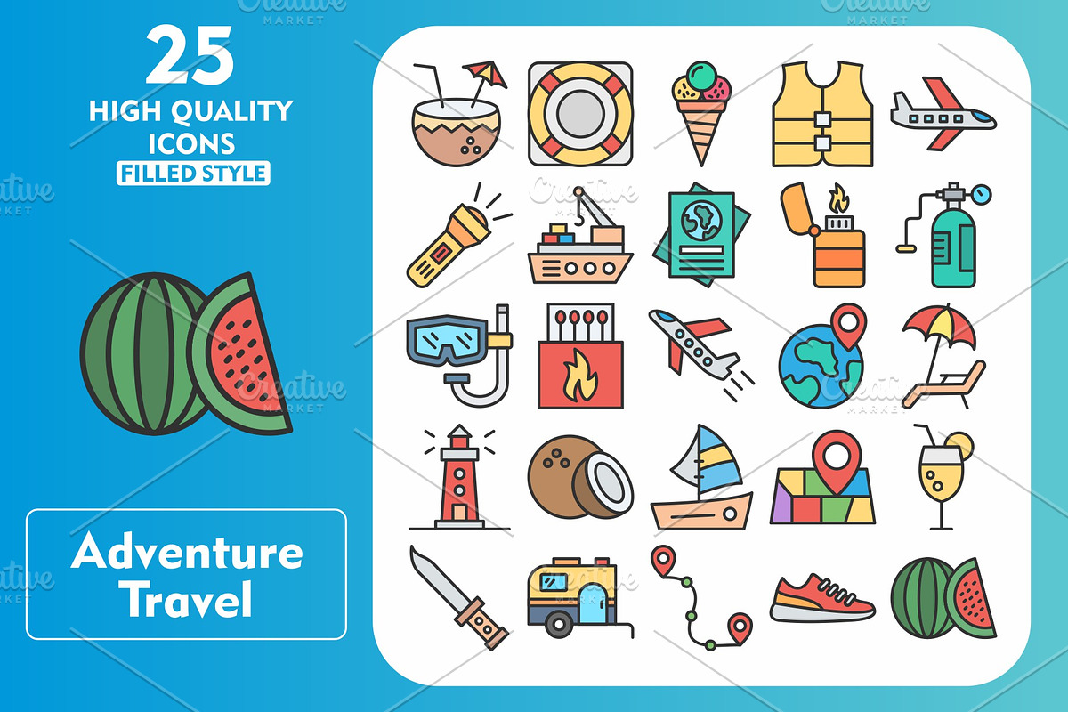 25 Adventure Travel Line Filled Icon, an Icon by Pexelpy