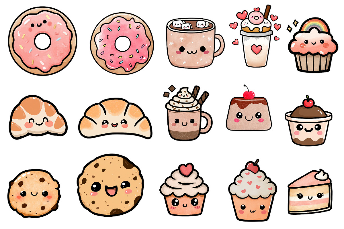 Kawaii Sweets and Drinks Clipart, an Illustration by Designworld (Photo 3 of 4)