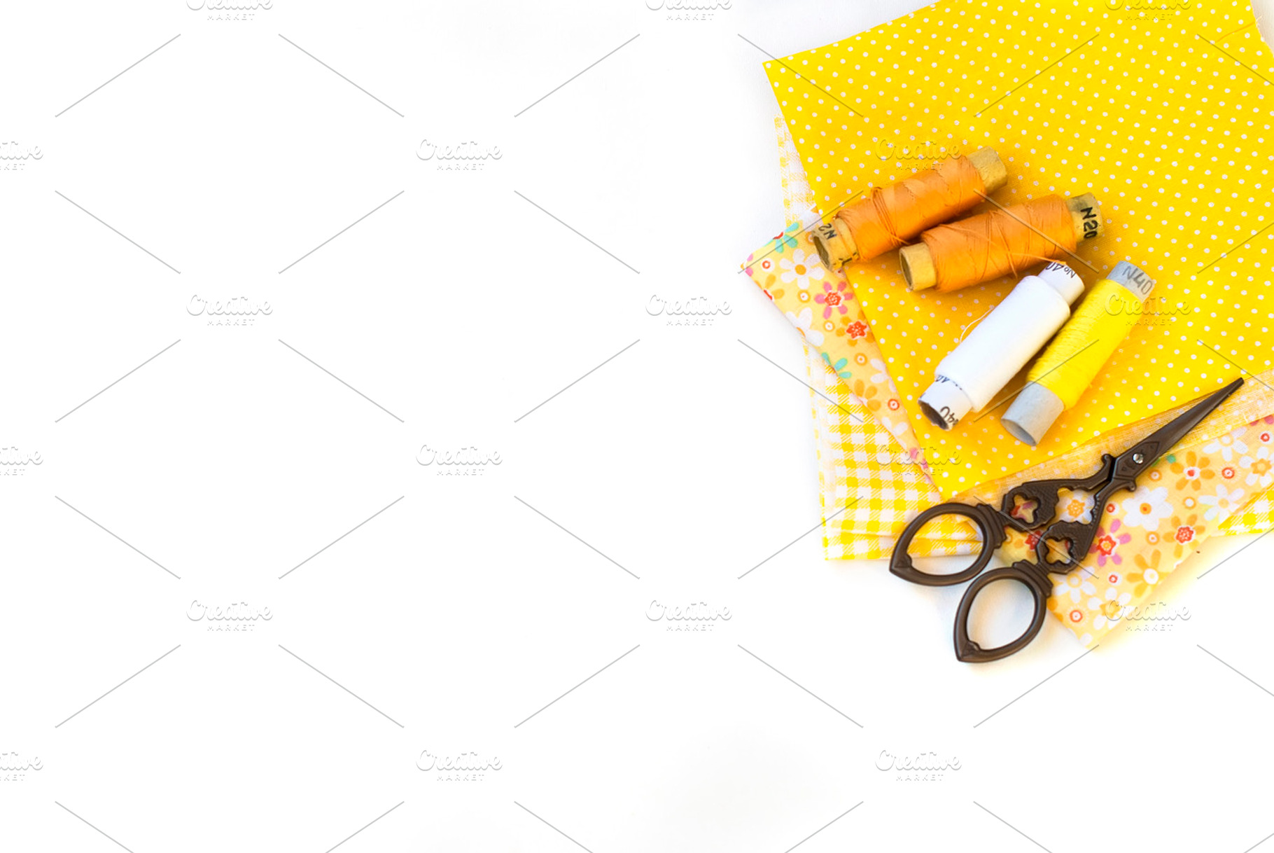 Sewing kit and cloth materials containing white, hand, and materials, an Industrial Photo by vimart