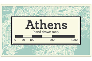 Athens Greece Map In Retro Style.