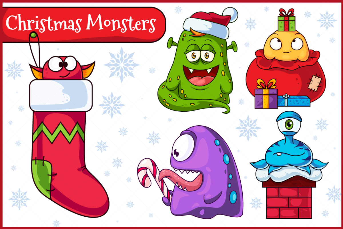 Christmas Vector Monsters Set 1, an Animal Illustration by pixaroma