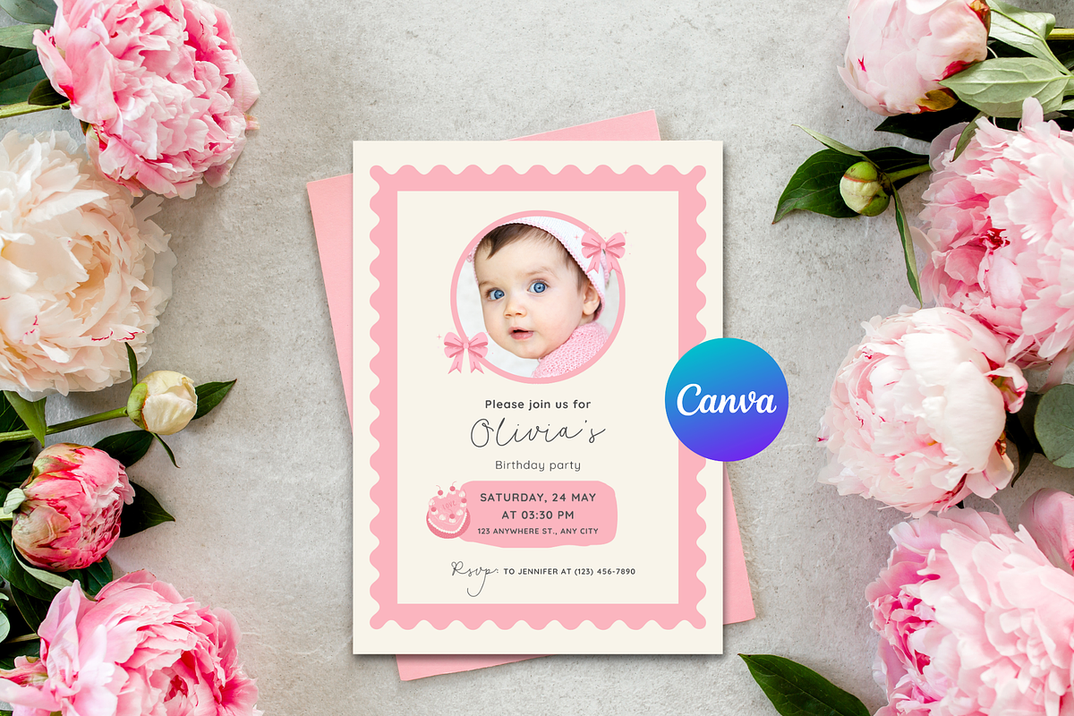 Girl Photo Birthday Invitation, a Card Template by Minda Studio (Photo 1 of 3)
