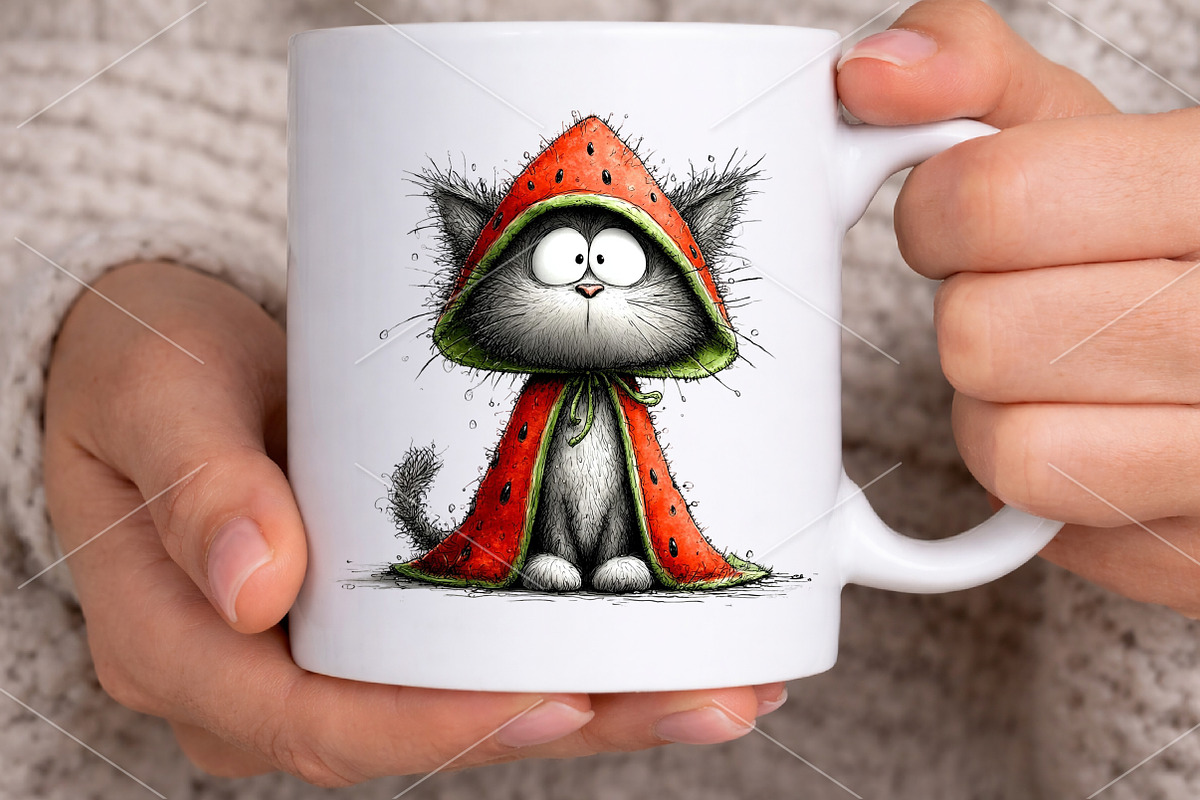 Summer Cat Enjoy Watermelon Clipart, a Seasonal Illustration by Canvas Craft (Photo 5 of 7)