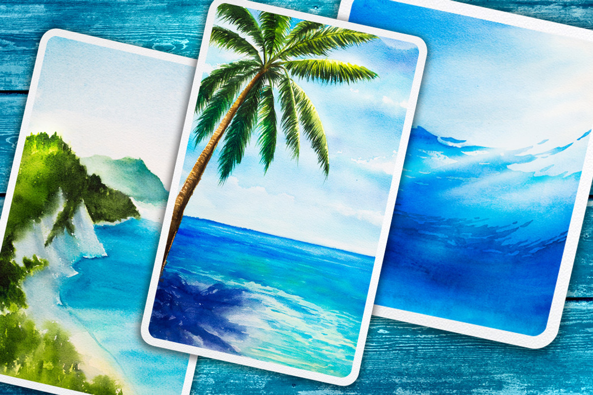 Seascapes. Watercolor illustrations., an Illustration by AlexGreenArt (Photo 9 of 9)