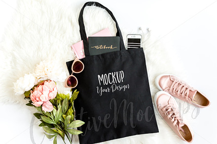 Stylish Black Tote Mockup
