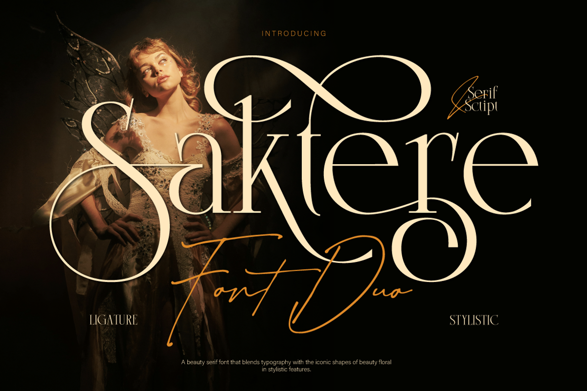 Saktere - Elegant Serif and Script, a Serif Font by Burntilldead (Photo 1 of 12)