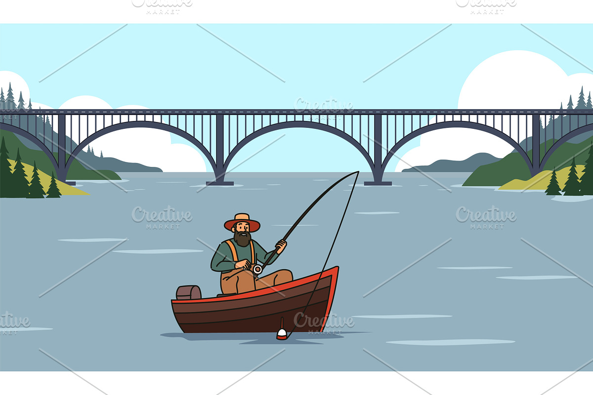 Illegal fishing. Fisherman is, a Person Illustration by YummyBuum