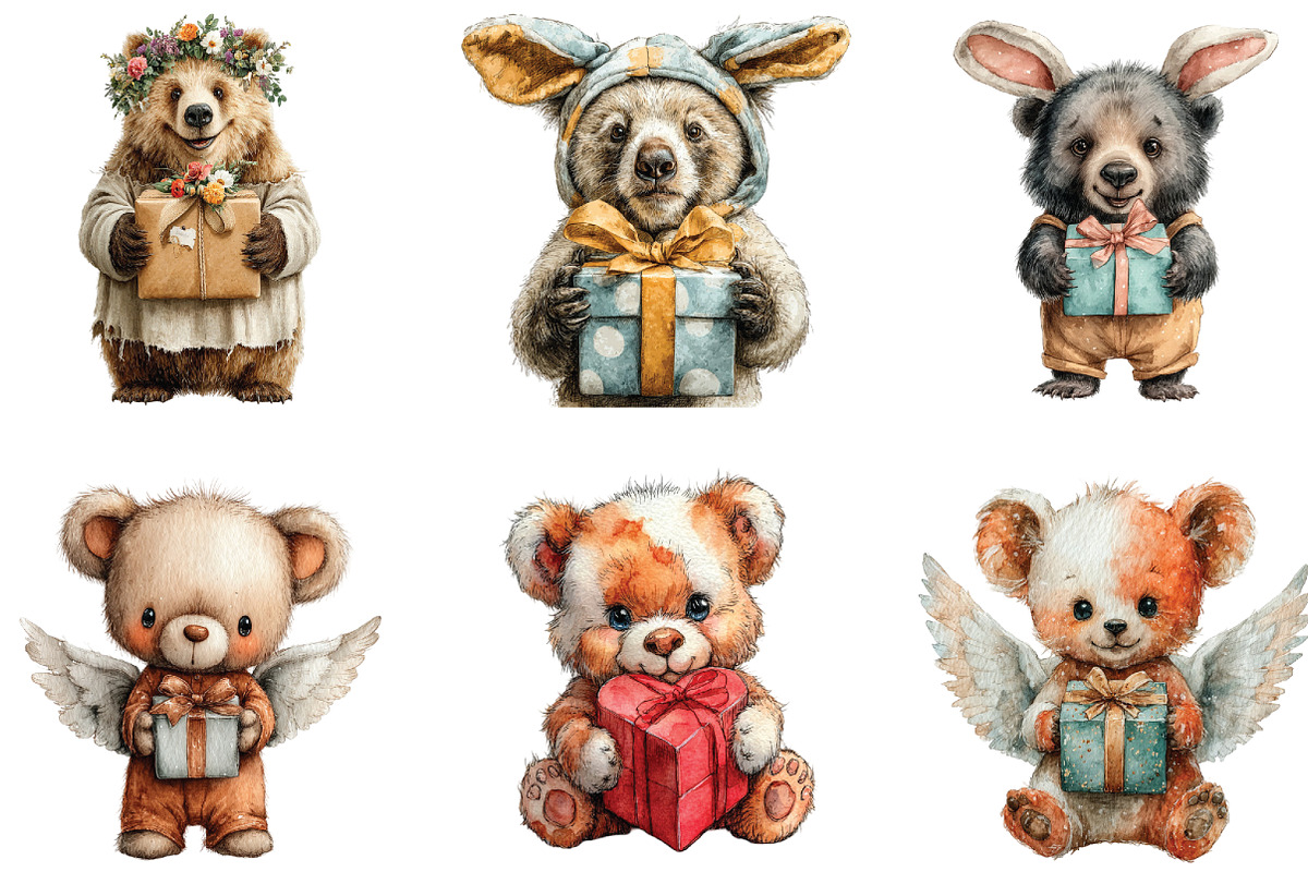 Cute Teddy Bear Pink Gift Box Clipar, an Illustration by CraftArtStudio (Photo 2 of 6)