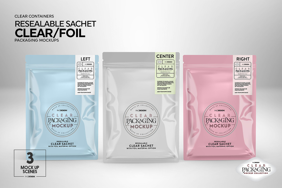 Clear Foil Sachet Packaging Mockup, a Cups & Container Mockup by INCDesign (Photo 9 of 14)
