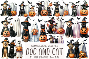 Halloween Dog and Cat Clipart, an Illustration by OK Design