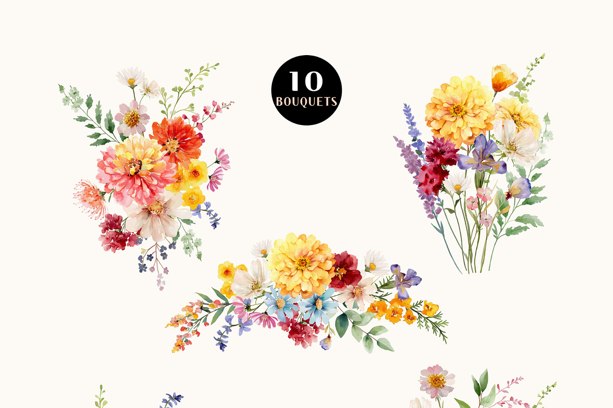 Bright Wildflower Watercolor Clipart, a Decorative Illustration by OKArtHub (Photo 5 of 12)