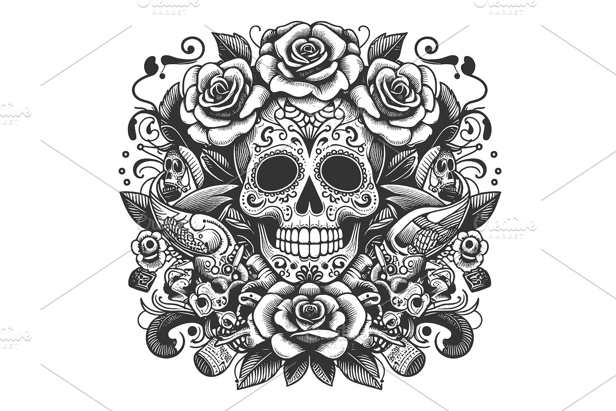 Sugar Skull Floral and Decorative, an Illustration by AlexArt