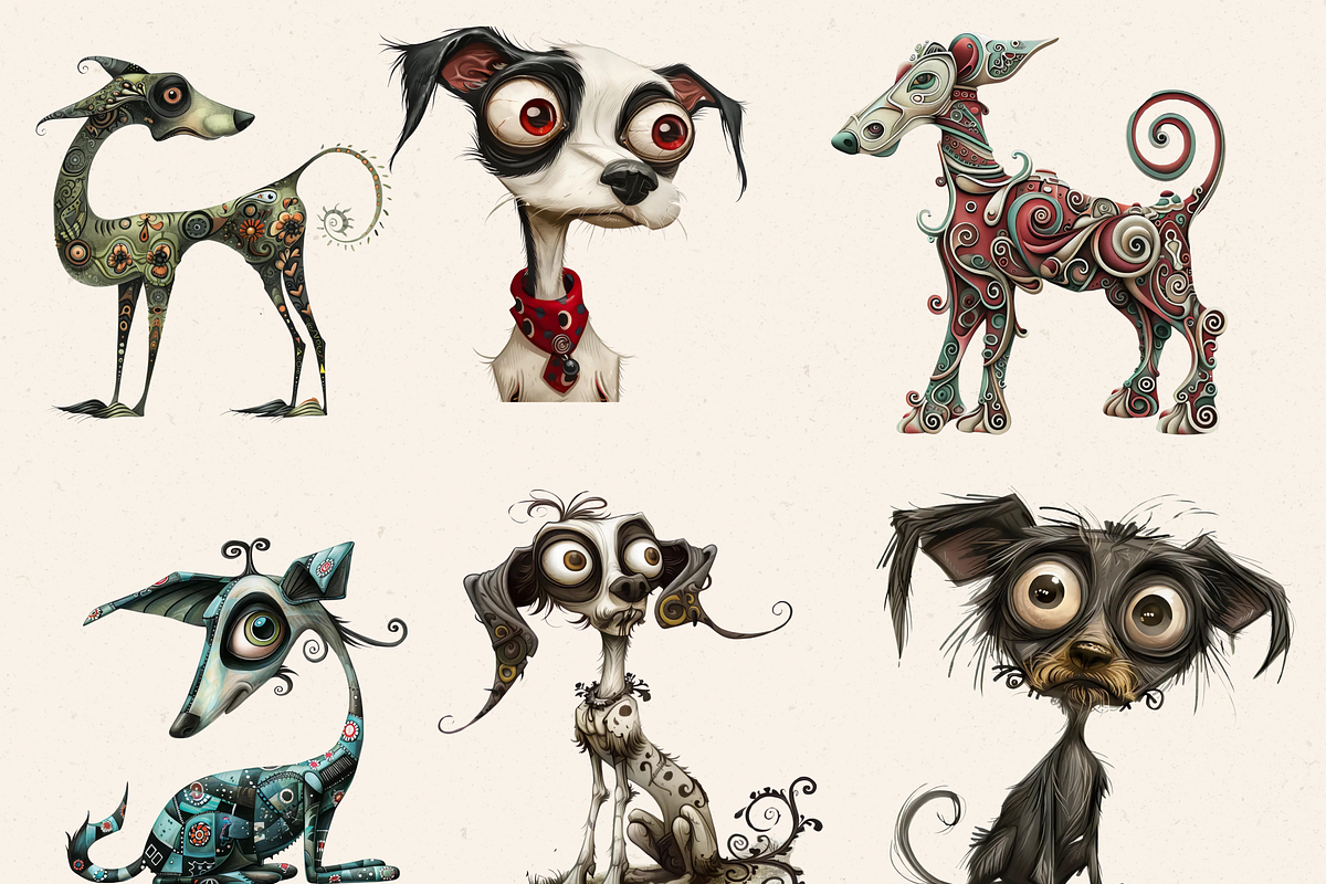 WHIMSICAL SURREAL DOGS CLIPART PACK, an Animal Illustration by Daring Digies (Photo 4 of 8)