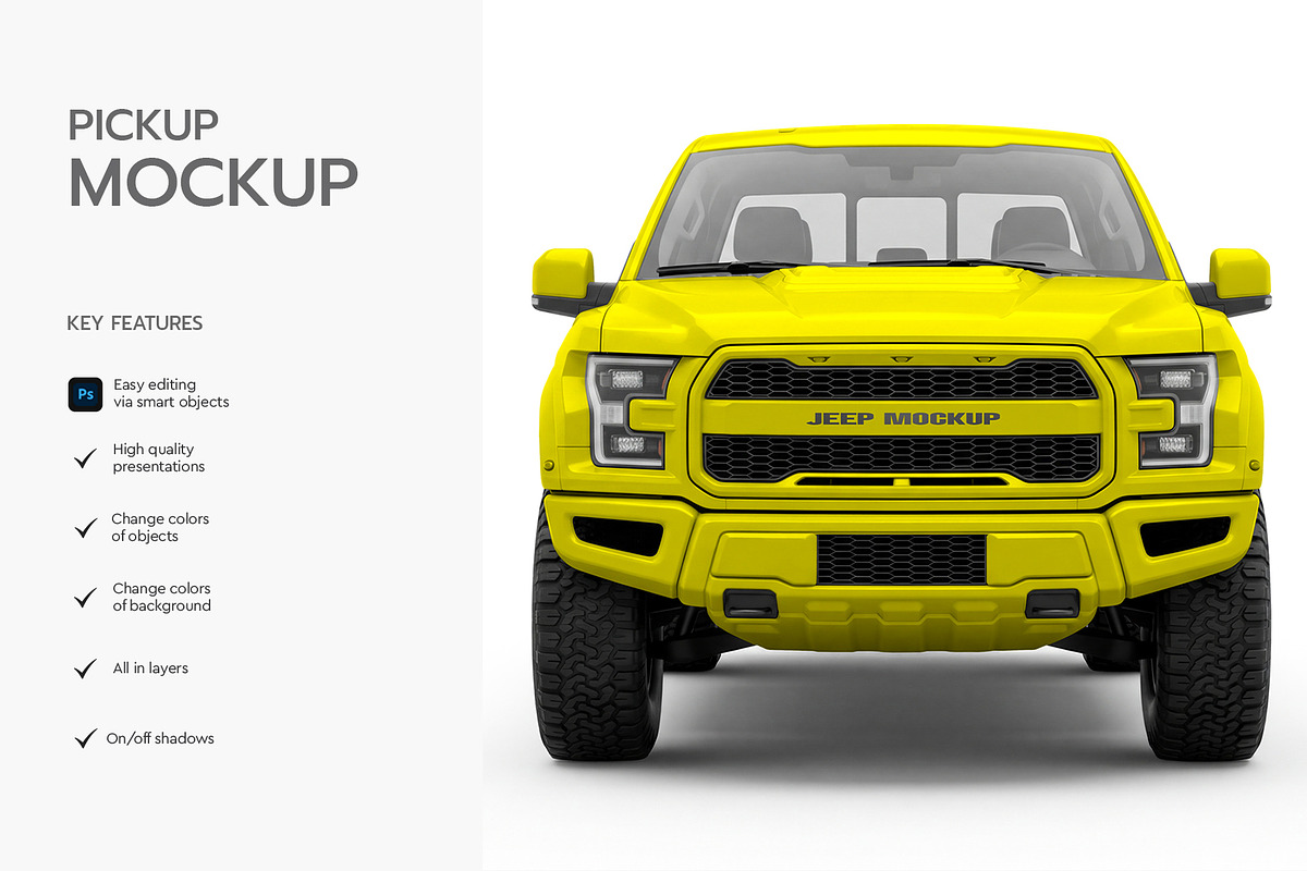 Pickup Truck Front View Mockup, an Advertising Mockup by graphypix (Photo 2 of 4)