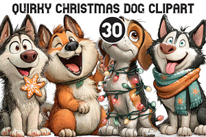 Quirky Christmas Dog Clipart, an Illustration by Black Bird Studio