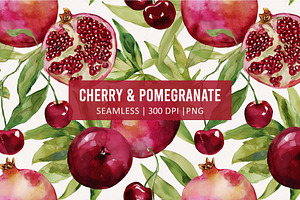 CHERRY POMEGRANATE Seamless Pattern, a Pattern Graphic by AYAKA Studio Co.
