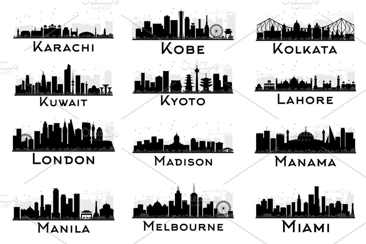 60 City Skyline Silhouettes Set 2, an Illustration by Booblgum (Photo 4 of 9)