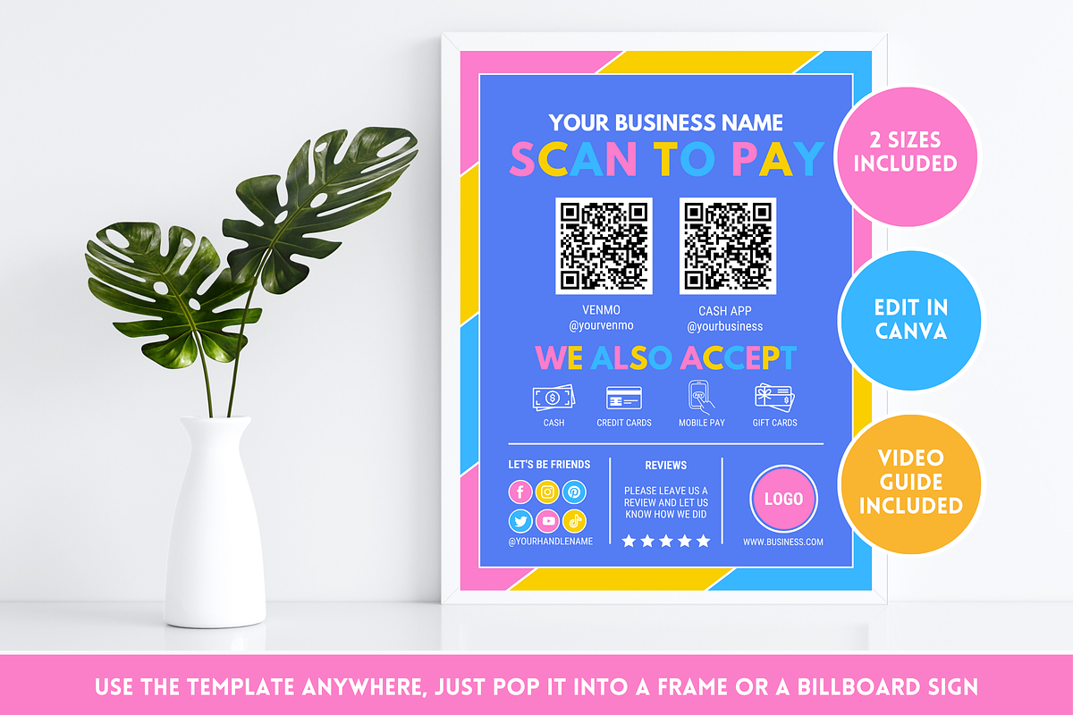 Colorful Scan to Pay sign, a Stationery Template by SunshineStudioBoutique (Photo 5 of 10)