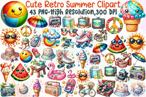 Cute Retro Summer Clipart, an Illustration by Sublimation Artist