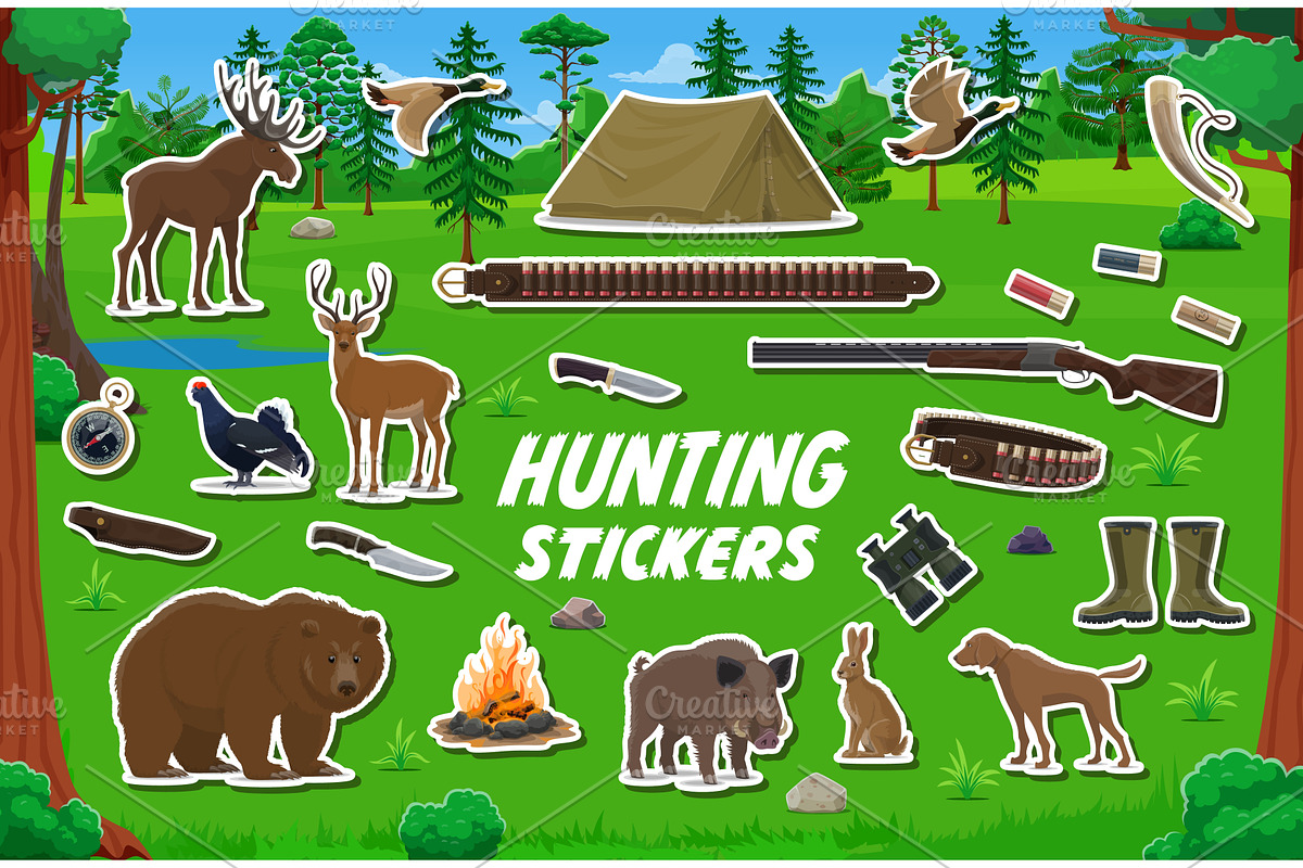 Hunting sport stickers, animals, a Sport Illustration by Vector Tradition