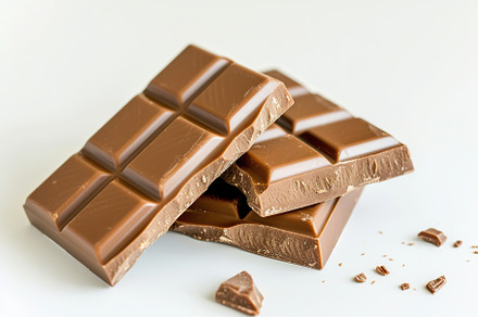Milk chocolate bar on white background, a Food & Drink Photo by AlyaAnd