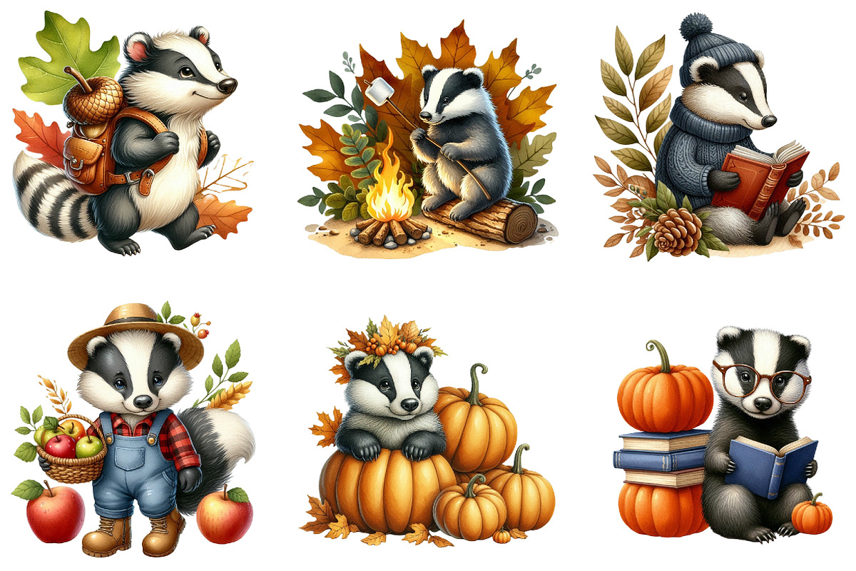 Cute Autumn Badger Sublimation, an Illustration by DreamArtGraphic (Photo 4 of 4)