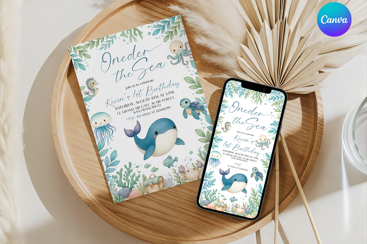 Oneder The Sea Birthday Invite Set, a Templates & Theme by Digital_Mind (Photo 1 of 5)