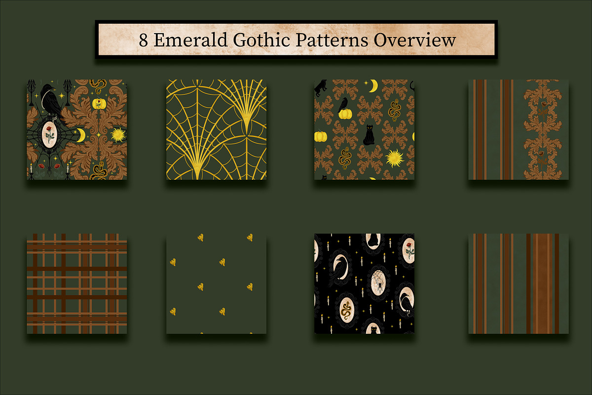 Emerald Gothic Halloween Pattern Set, a Pattern Graphic by Oksana Dovhopol Art (Photo 9 of 10)