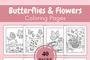 Butterflies & Flowers Coloring Pages, an Animal Illustration by SimoDigitalArt (Thumbnail 2 of 5)