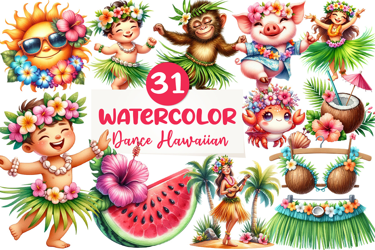 Cute Tropical Hula Dance Hawaiian, an Illustration by CreationArt (Photo 1 of 9)