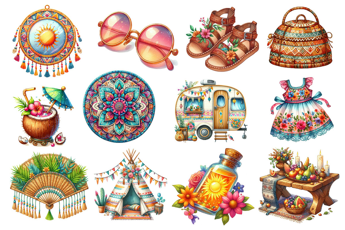 Bohemian Summer Clipart, an Illustration by Dream Creation (Photo 3 of 4)