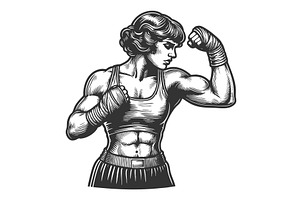 Female Boxer engraving sketch vector, a Sport Illustration by AlexArt