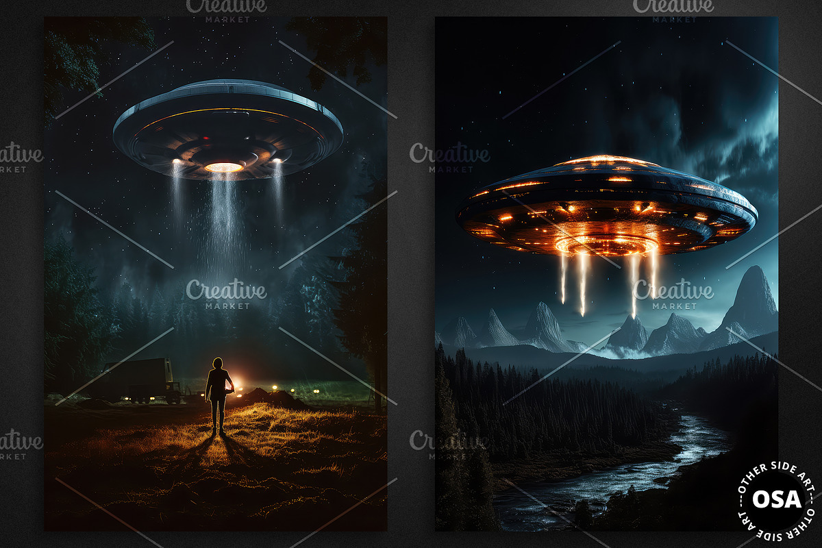 UFO Visit - Poster Design Set, a Background Graphic by Other Side Art
