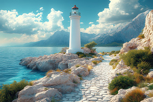Scenic view of a lighthouse on a roc, a Photo by Tanuart