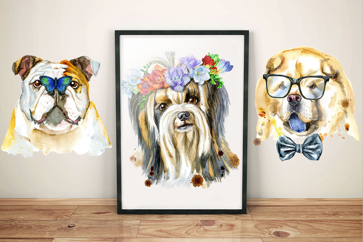 10 watercolor dog portraits Set 14, an Animal Illustration by Watercolor fantasy (Photo 5 of 5)