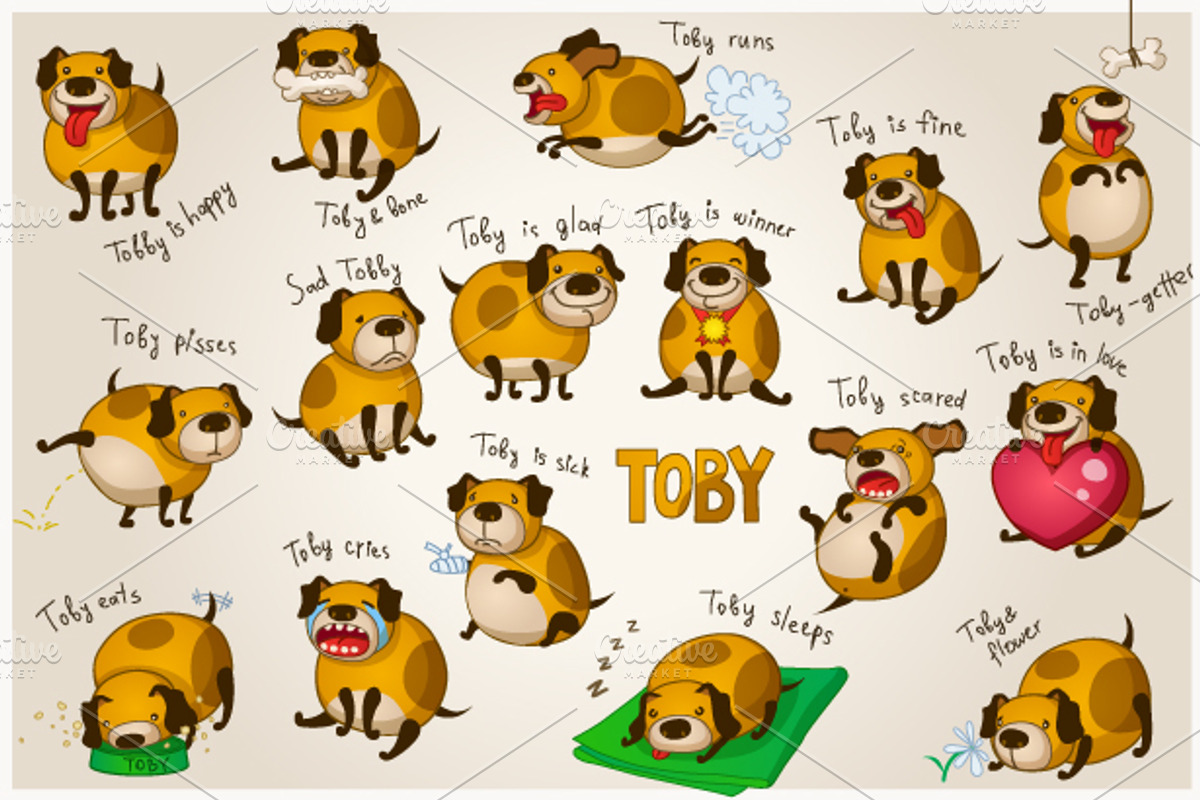 Cute cartoon dog Toby, an Illustration by Ann-zabella